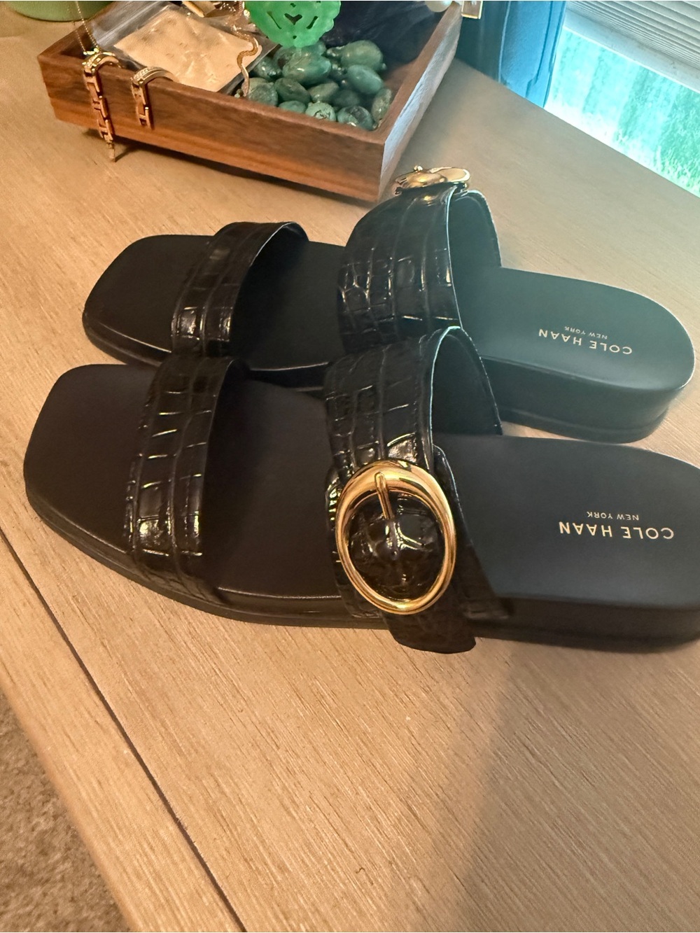 Cole Haan Oaklynn Wedge Sandal Croc-Embossed with Gold Buckle - Picture 6 of 9